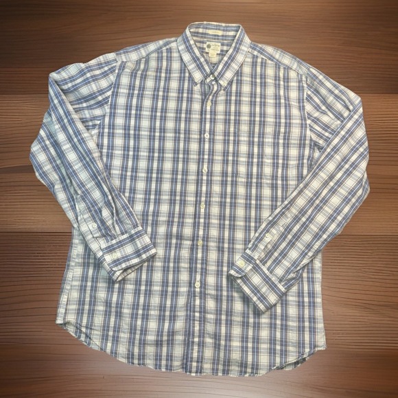 J. Crew Factory Other - J.Crew Shirtings‎ XL Plaid Button Down Shirt Tailored Fit Blue Brown Cotton Mens